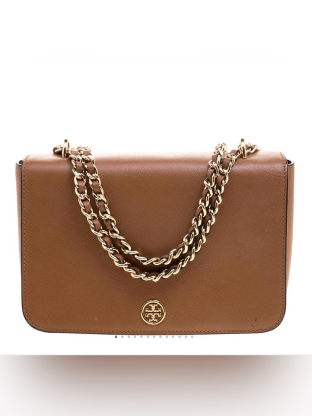 Tory Burch Tan Leather Shoulder Bag with Gold Chain